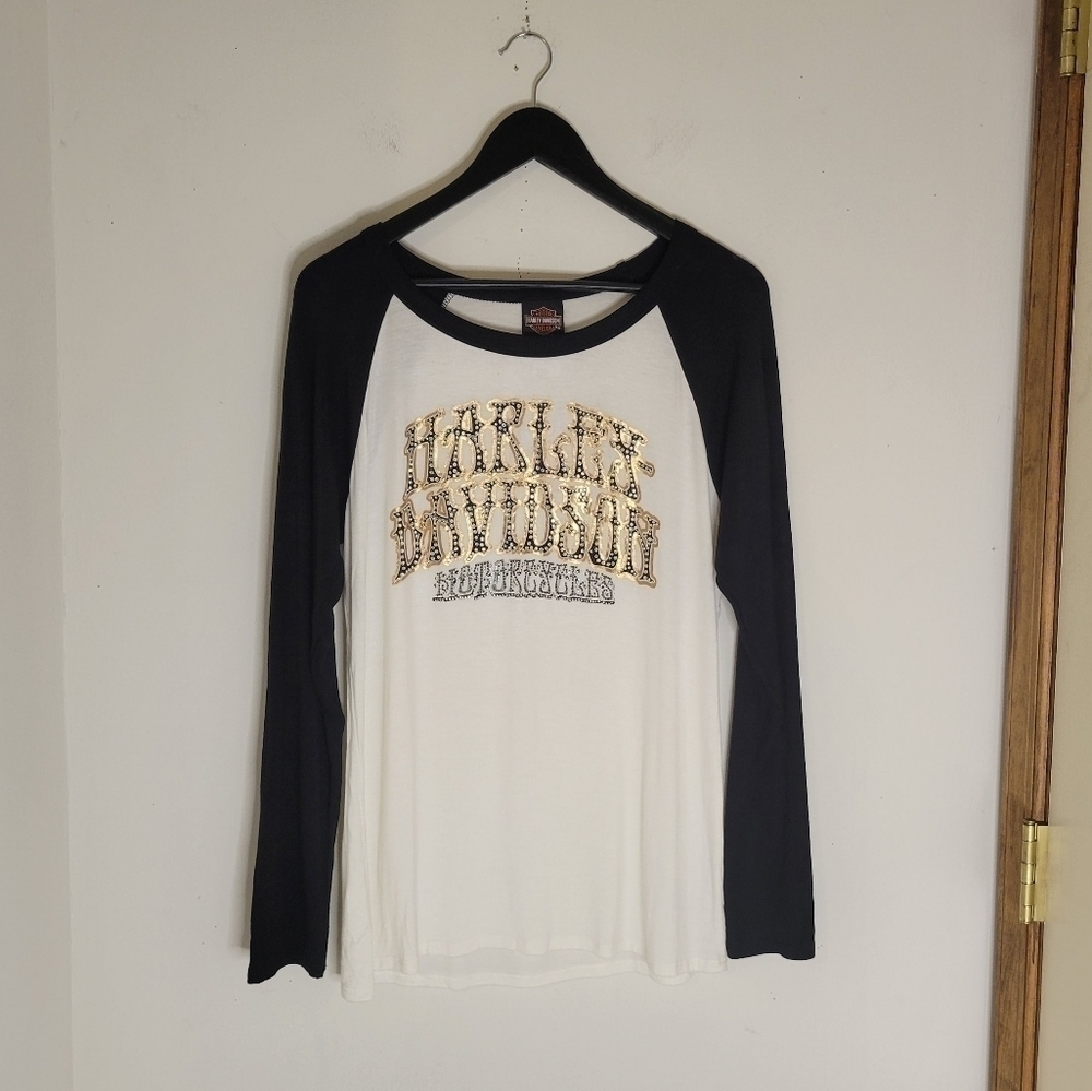 "Groovy Rider Scoop Neck" Ladies Harley Davidson Bedazzled Tee - Size (L) - NWT